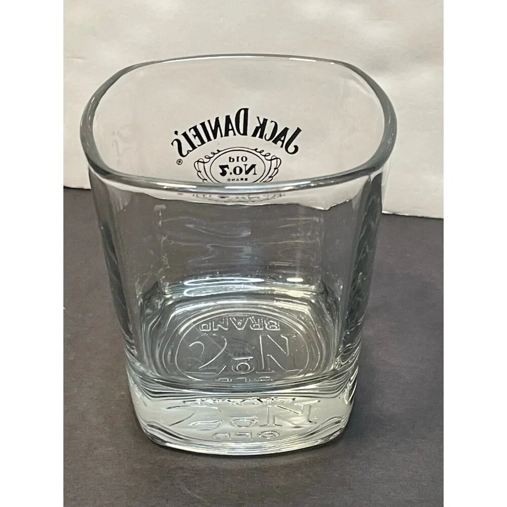 Jack Daniels Old No 7 Whiskey shot glass mug cup square clear